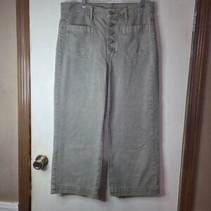 American Eagle Wide Leg Crop Jeans Women's 12R High Rise Button Fly Denim
